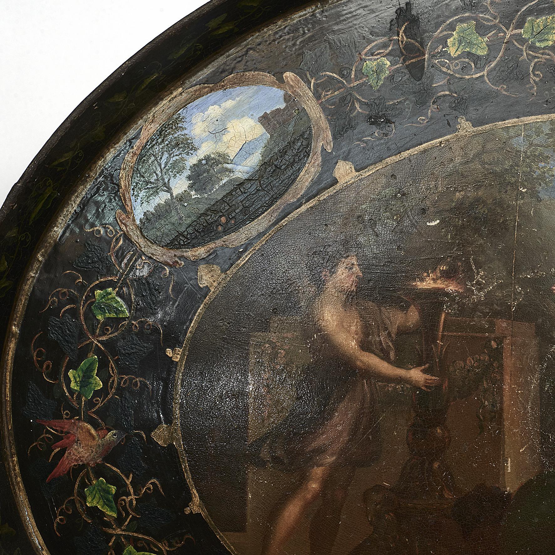 Metal English 19th Century Painted Oval Tole Tray For Sale