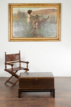 English 19th Century Painted Wood Box Mounted on a Newer Custom Stand