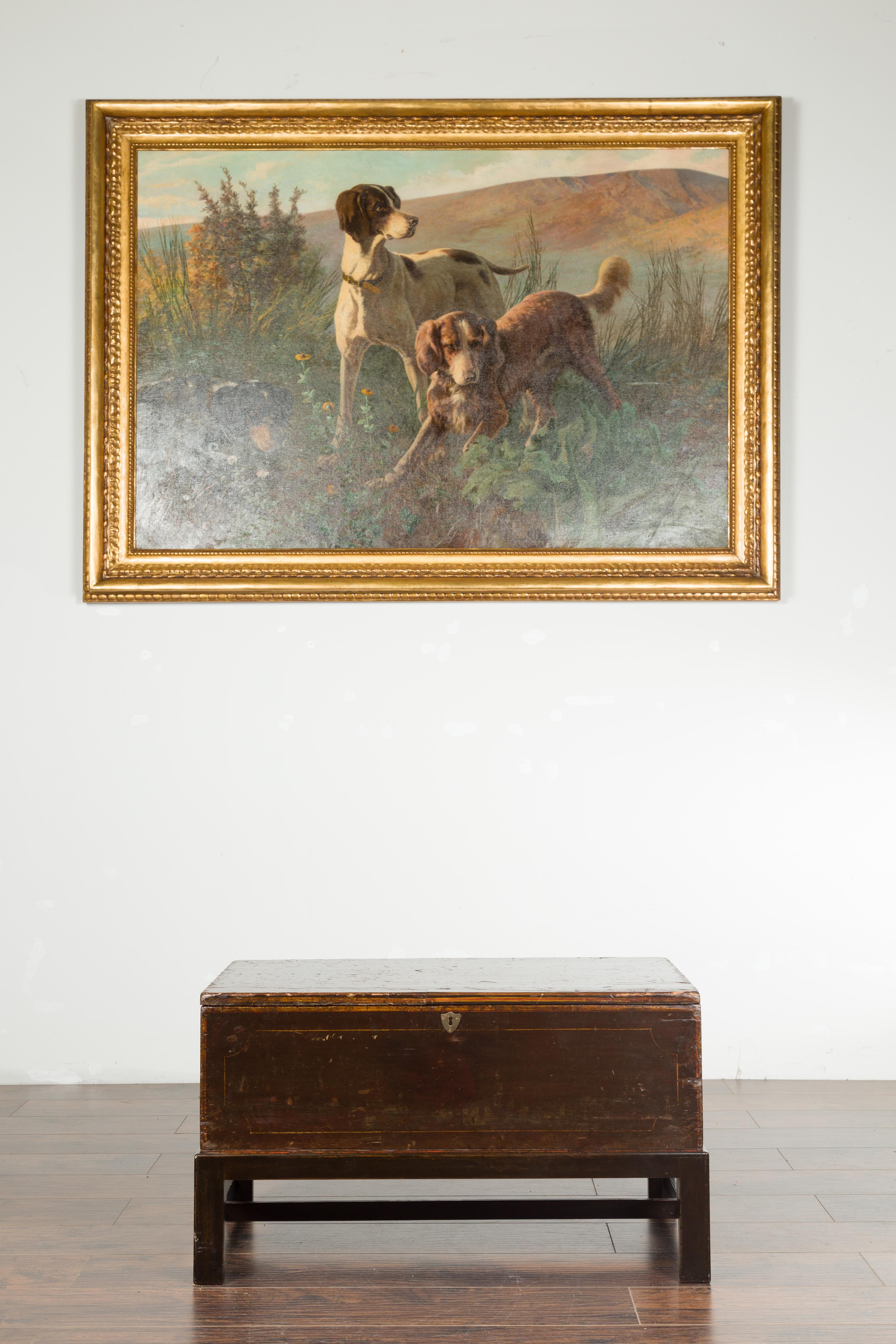 English 19th Century Painted Wood Box Mounted on a Newer Custom Stand For Sale 2