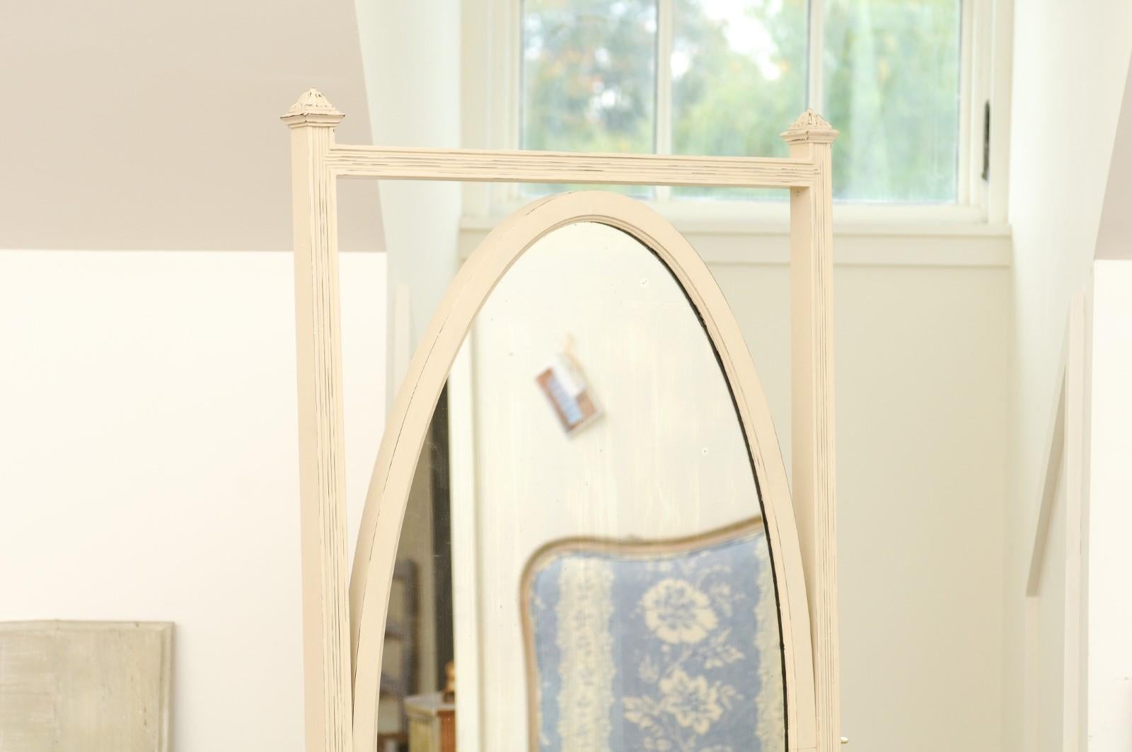 English 19th Century Painted Wood Cheval Mirror with Oval Plate and Casters In Good Condition For Sale In Atlanta, GA