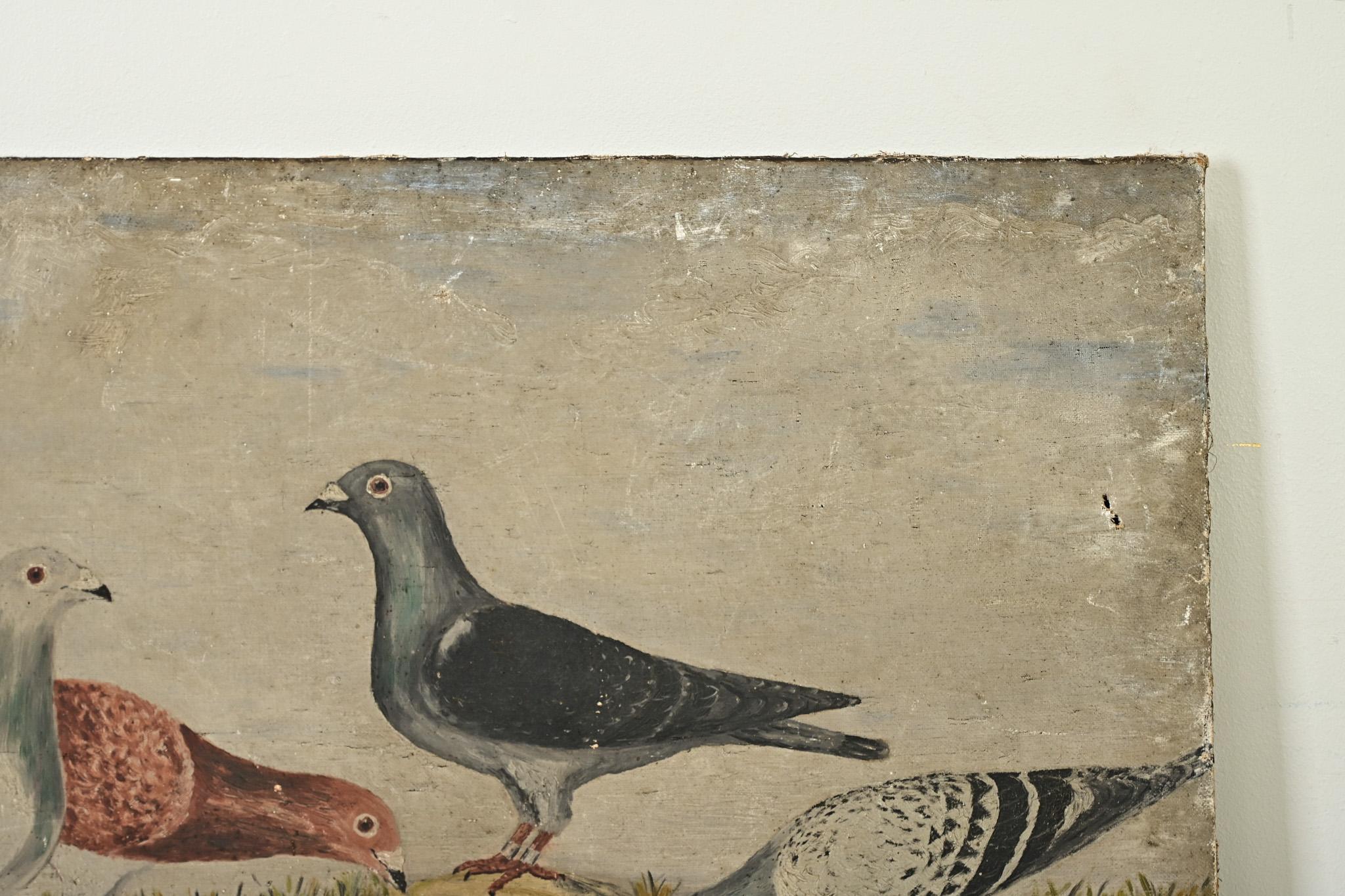 English 19th Century Painting of Racing Pigeons In Good Condition For Sale In Baton Rouge, LA
