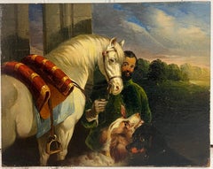 Fine Quality 19th Century Oil Painting Groom with Horse & Dog