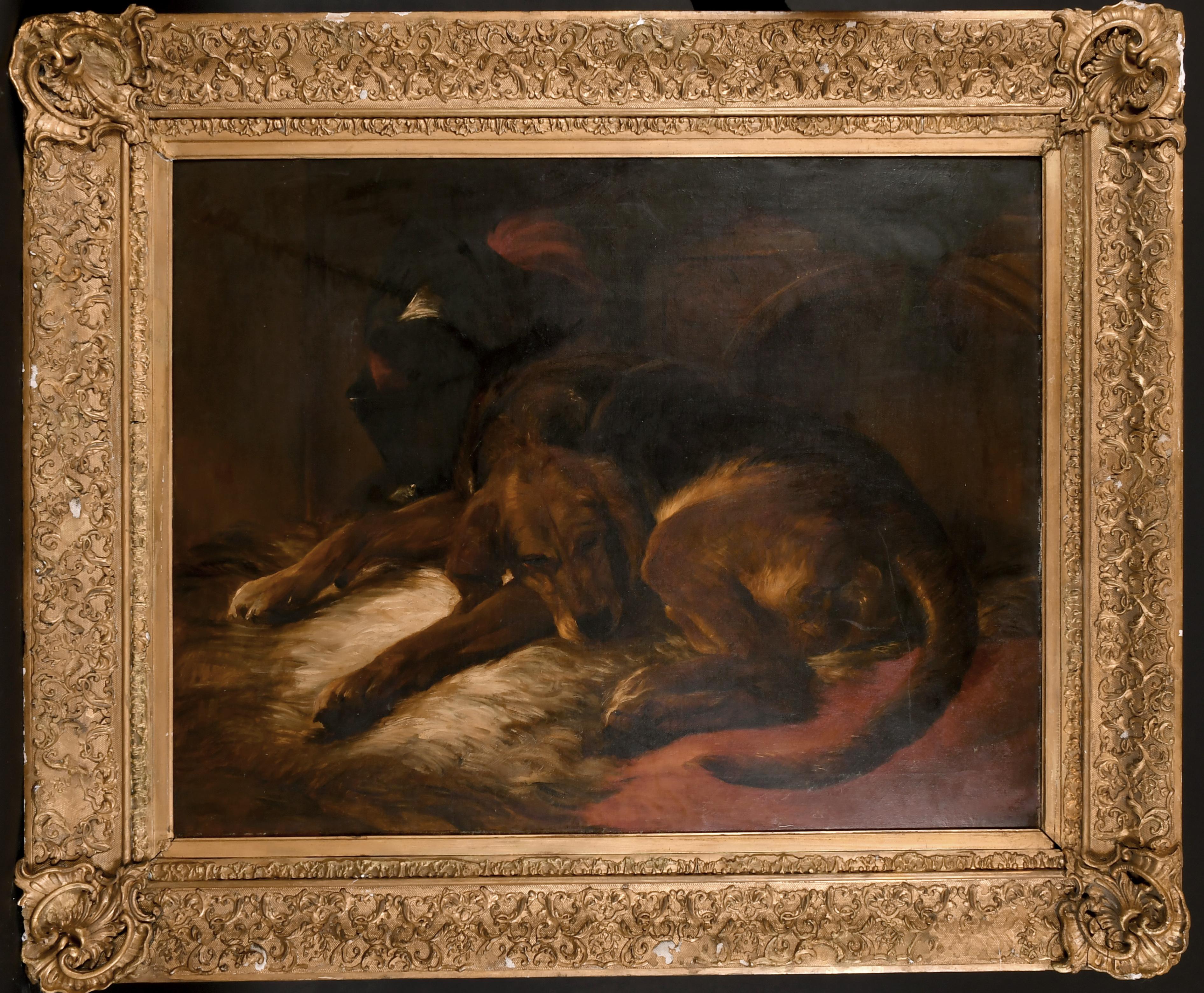 English 19th Century Animal Painting - Huge Victorian Oil Painting The Sleeping Bloodhound, after Edwin Landseer