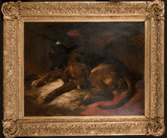 Huge Victorian Oil Painting The Sleeping Bloodhound, after Edwin Landseer