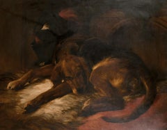 Huge Victorian Oil Painting The Sleeping Bloodhound, after Edwin Landseer