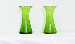 English 19th Century Pair of Large Green Bulb Vases