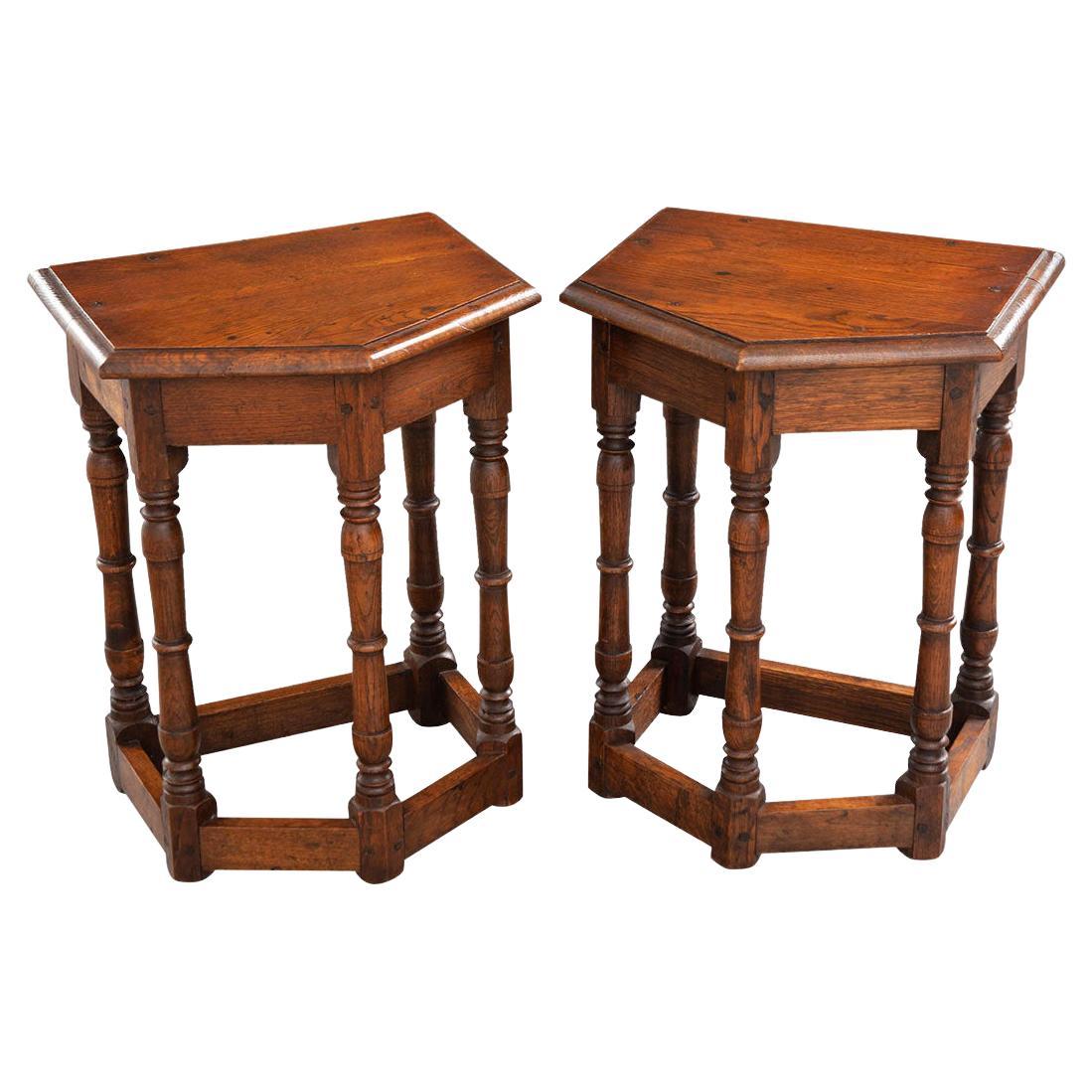 English 19th Century Pair of Oak Stools