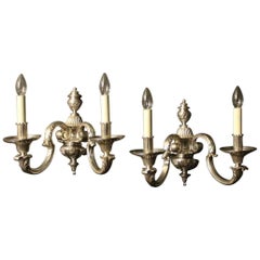 English 19th Century Pair of Silver Antique Wall Lights