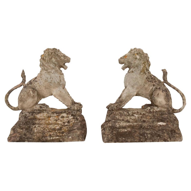 English 19th Century Pair of Stone Lions For Sale at 1stDibs