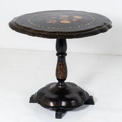 English 19th Century Papier Mache Floral Painted Tilt Top Side Table