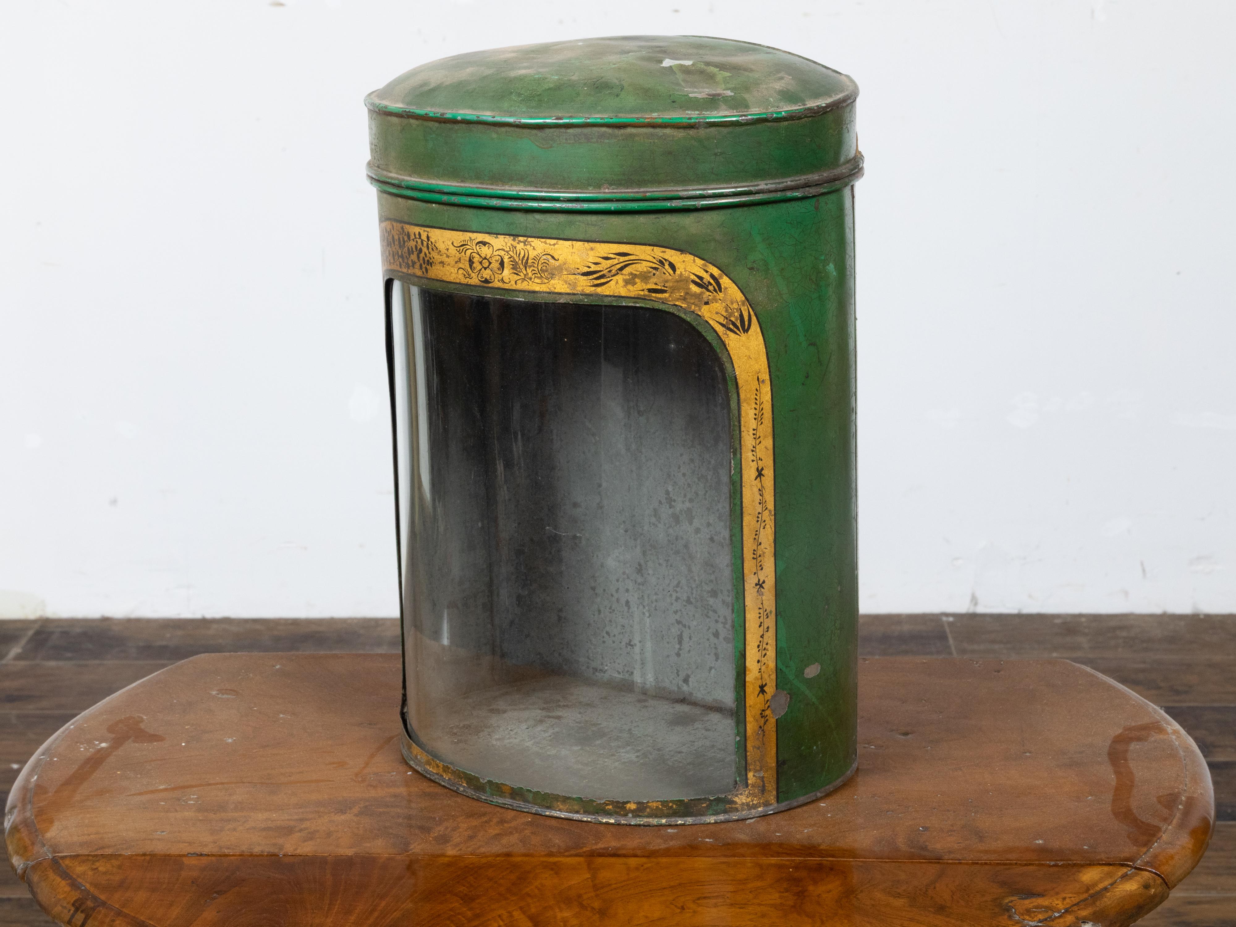 English 19th Century Parnall & Sons Green Painted Tea Box with Glass Front For Sale 5