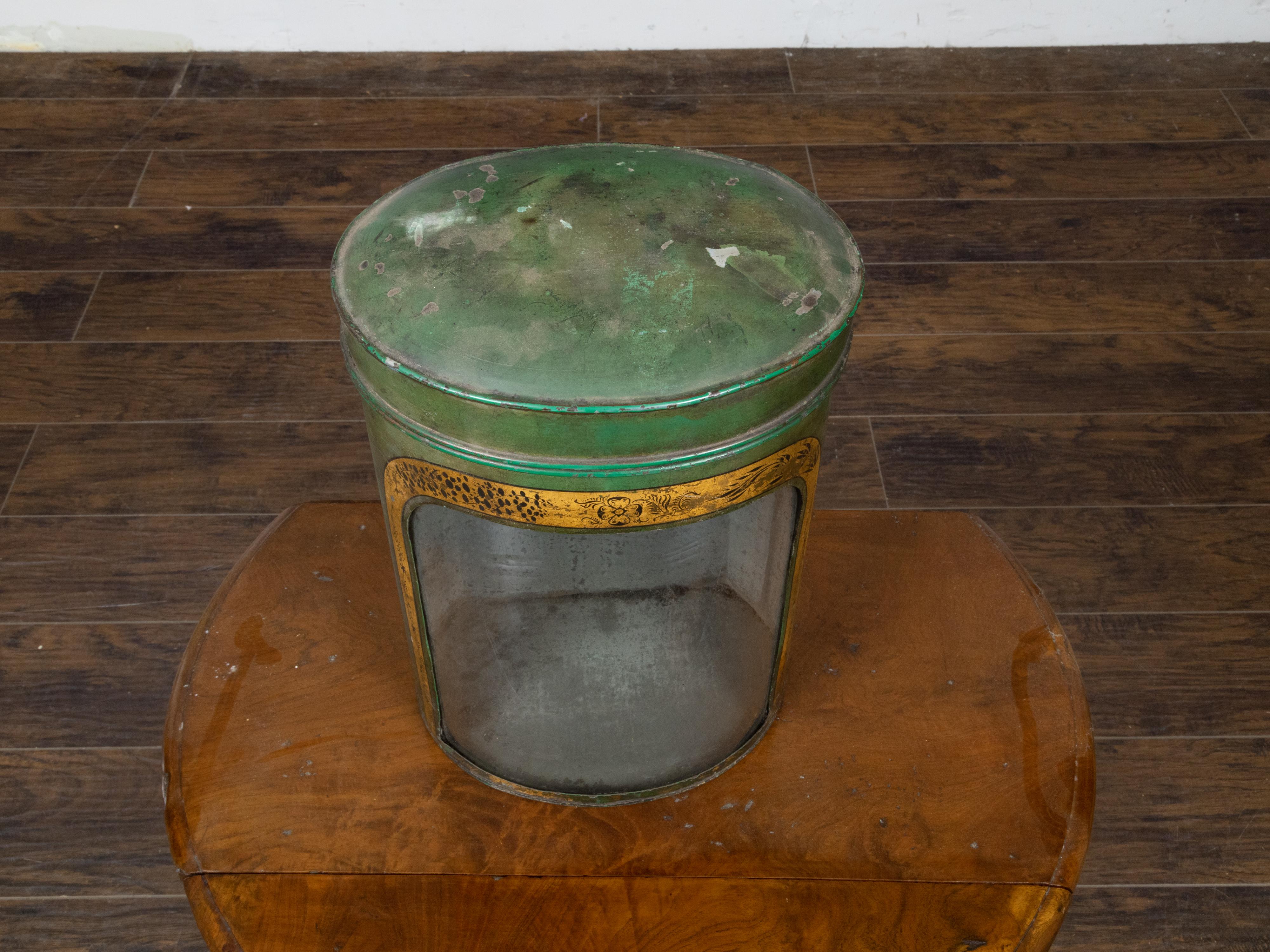 English 19th Century Parnall & Sons Green Painted Tea Box with Glass Front For Sale 6