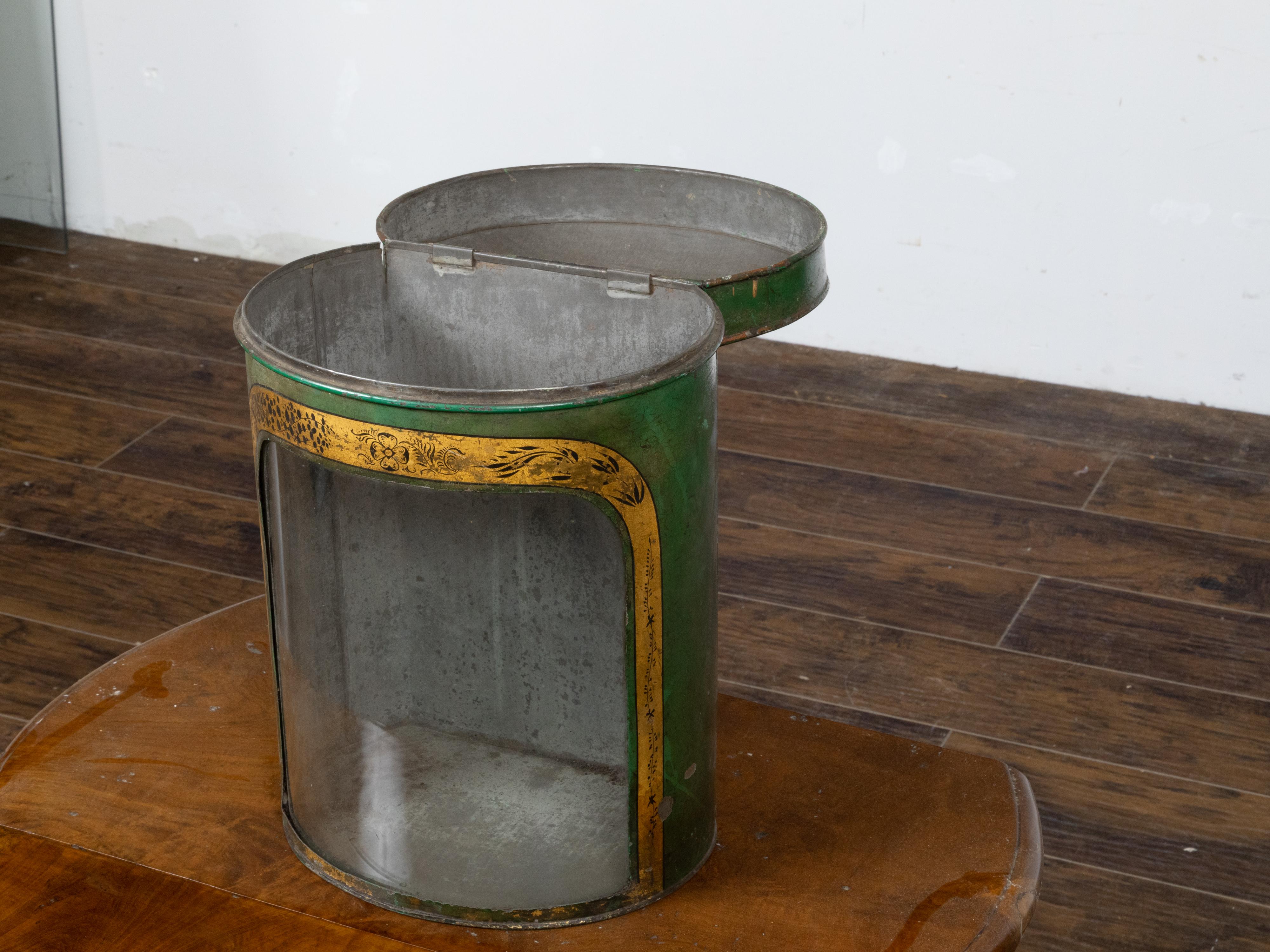 Metal English 19th Century Parnall & Sons Green Painted Tea Box with Glass Front For Sale