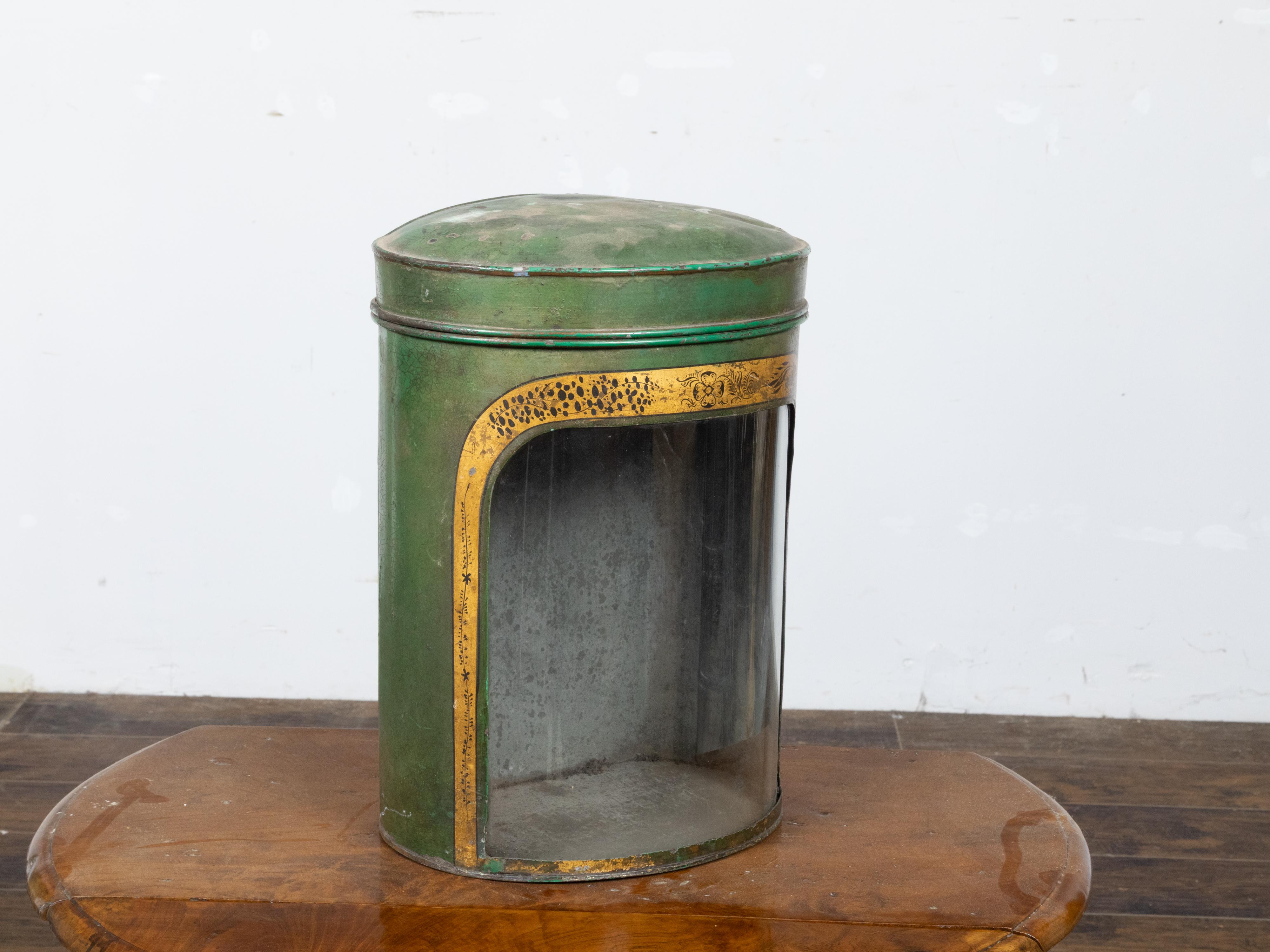 English 19th Century Parnall & Sons Green Painted Tea Box with Glass Front For Sale 1