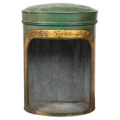 Boîte à thé anglaise du 19ème siècle Parnall & Sons peinte en vert avec façade en verre