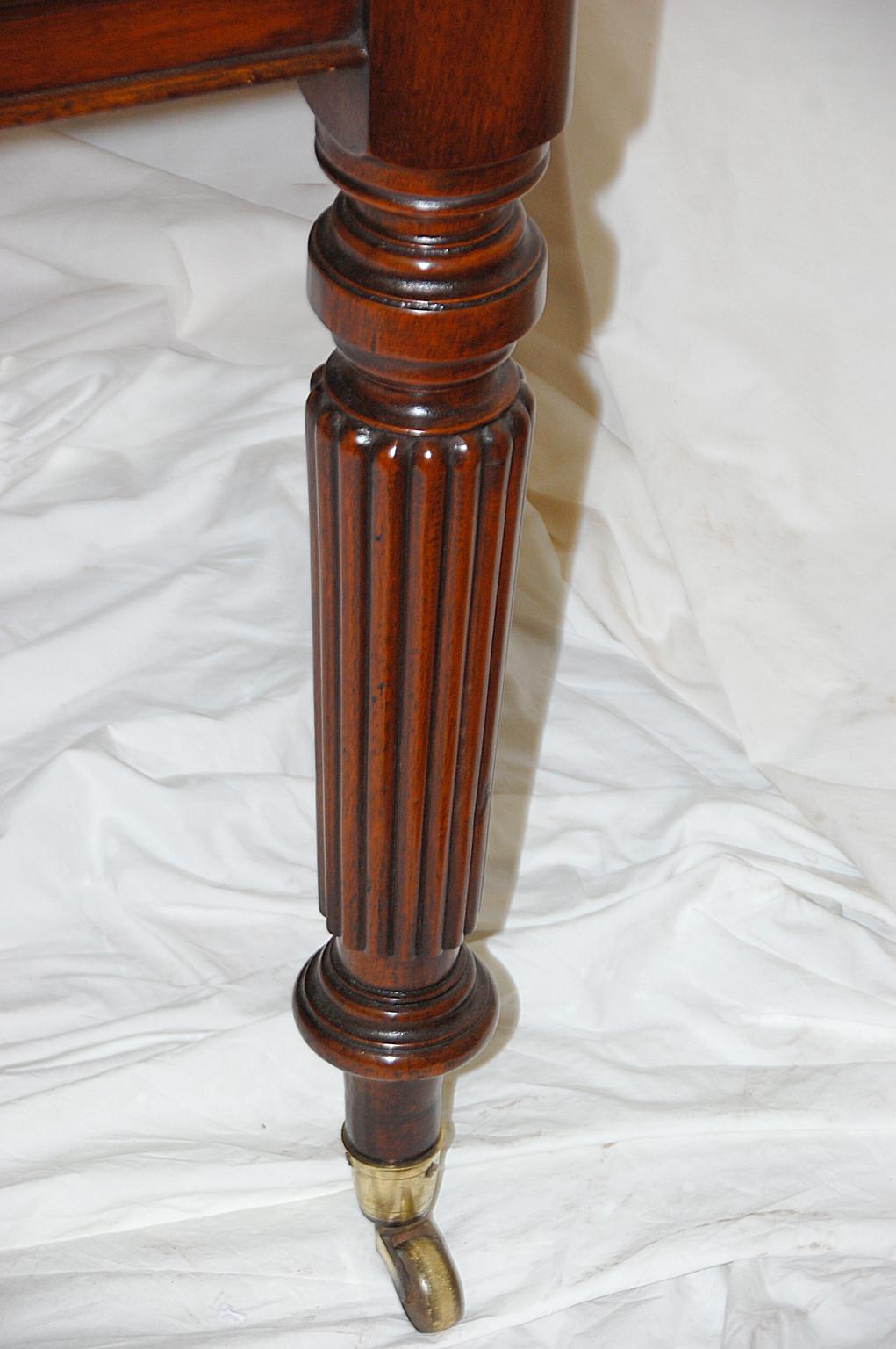 English 19th Century Partners Mahogany Writing Table Reeded Legs, Leathered Top 2