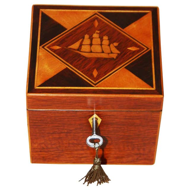 Ship Inlay American Mid-19th Century Sailor Made Valuables Box with Extensive ...