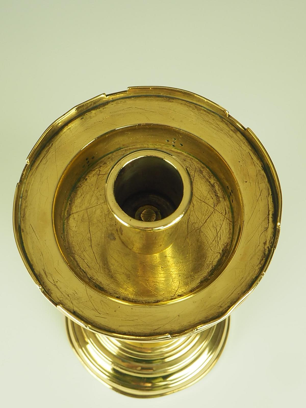 English 19th Century Pierced Brass Castellated Candle Holder For Sale 7