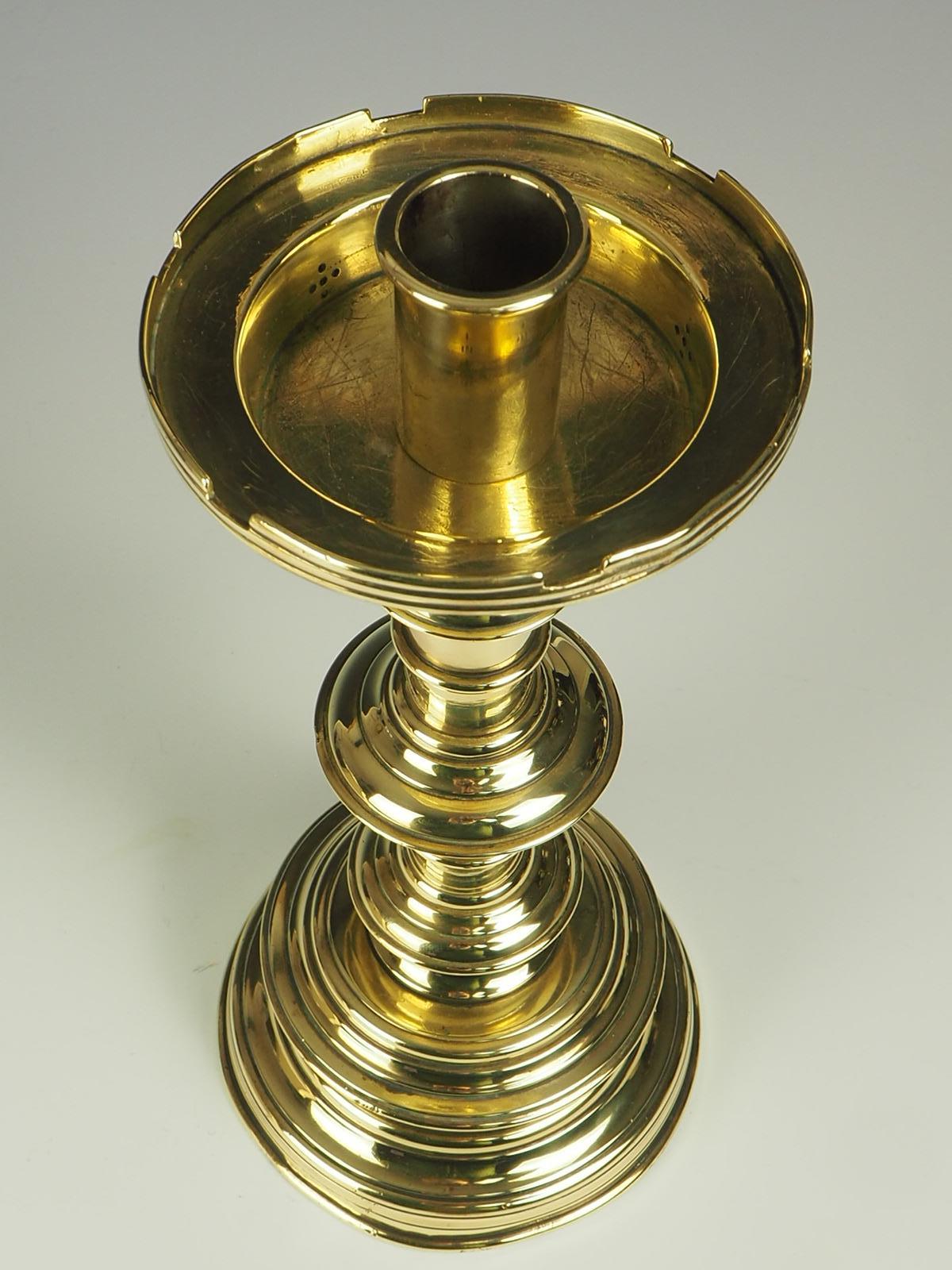 English 19th Century Pierced Brass Castellated Candle Holder For Sale 4