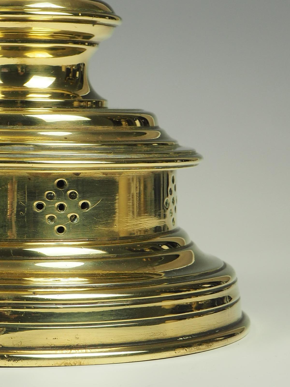 English 19th Century Pierced Brass Castellated Candle Holder For Sale 5