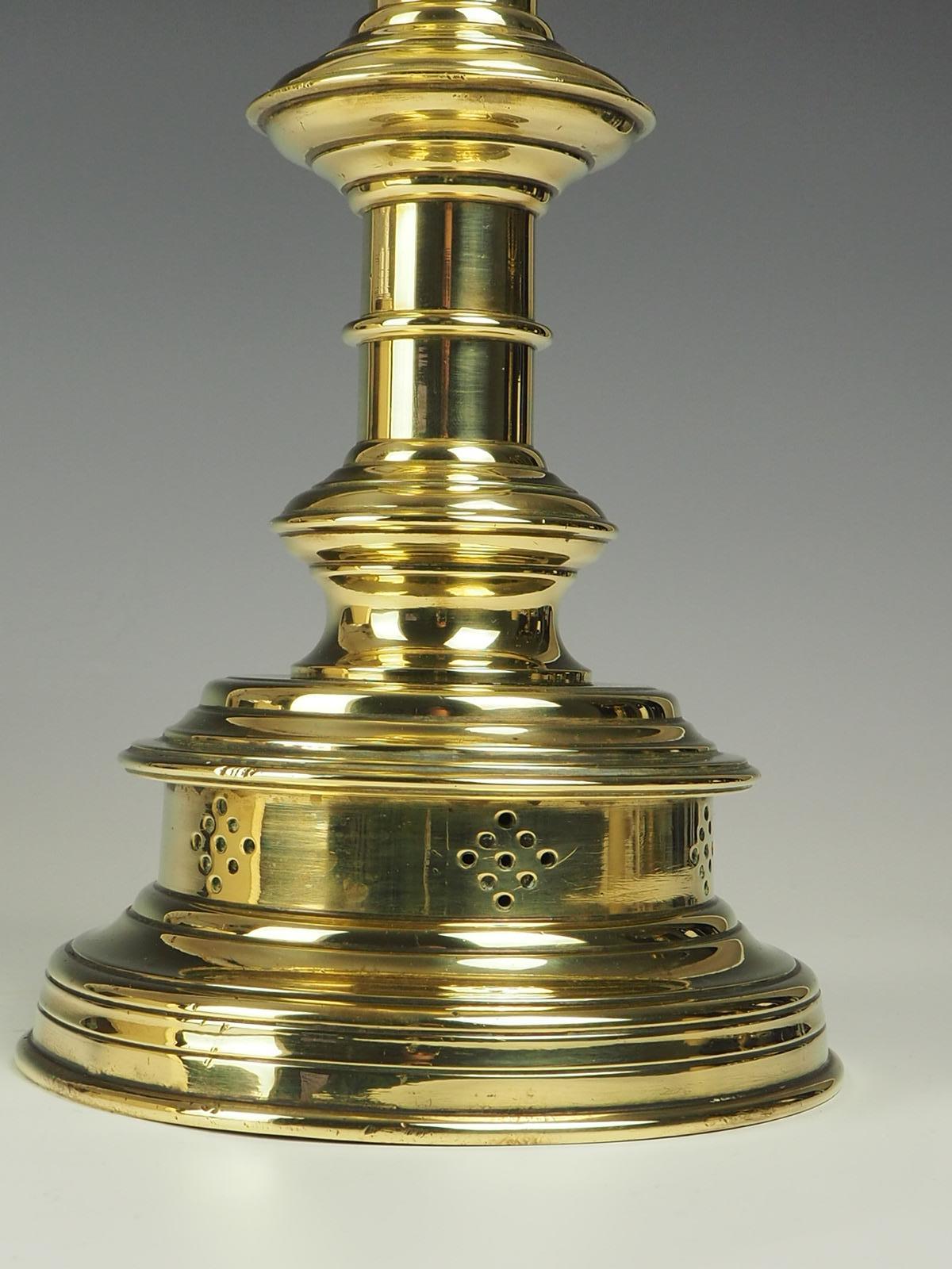 English 19th Century Pierced Brass Castellated Candle Holder For Sale 6