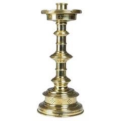 English 19th Century Pierced Brass Castellated Candle Holder English 19th Century Pierced Brass Castellated Candle Holder