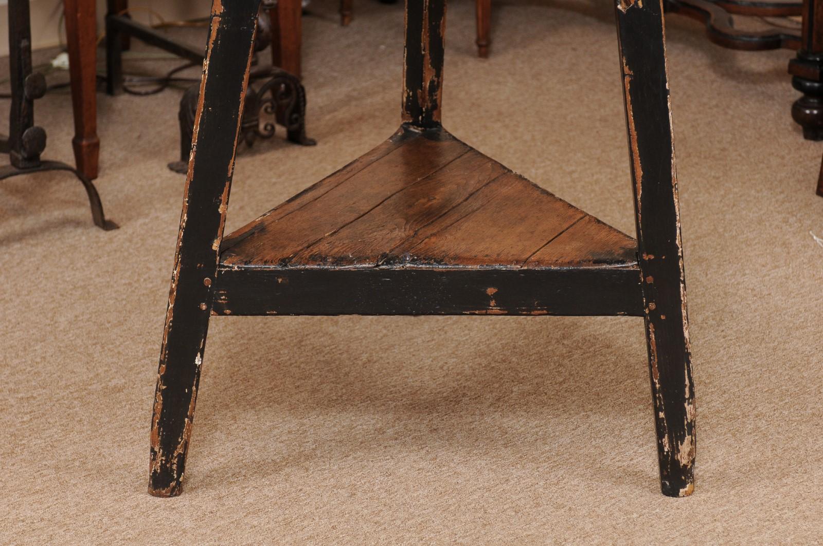 English 19th Century Pine and Black Painted Round Cricket Table 5