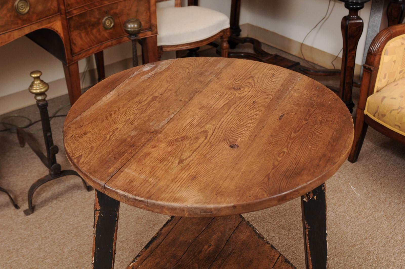English 19th Century Pine and Black Painted Round Cricket Table 6