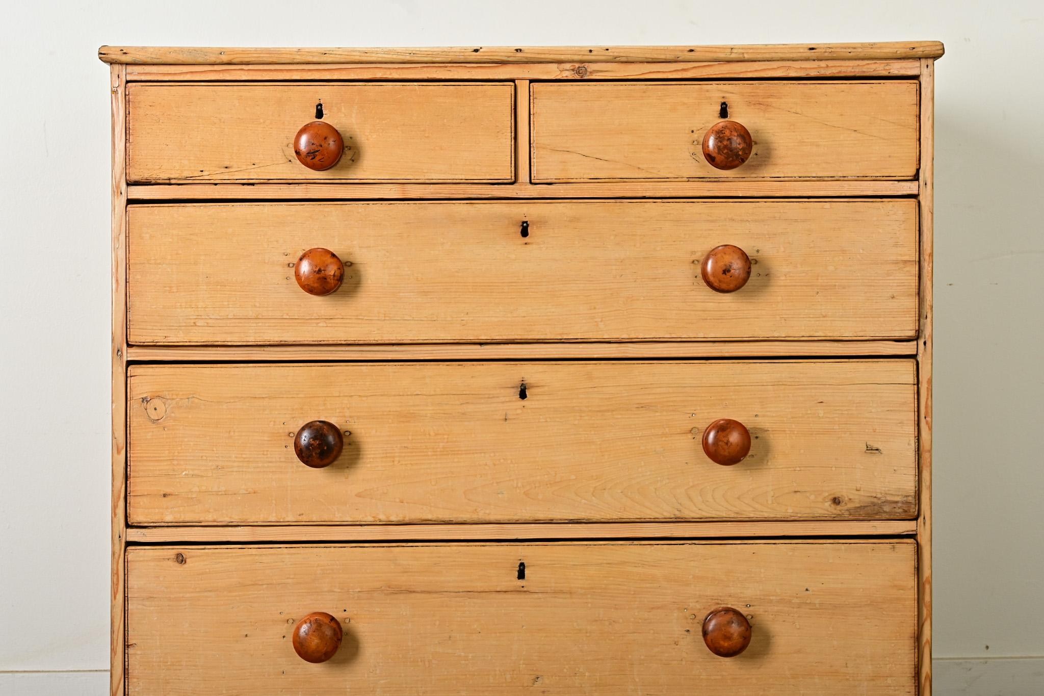 Carved English 19th Century Pine Chest of Drawers