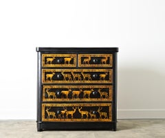 English 19th Century Pine Chest with New Paint & Decoupage