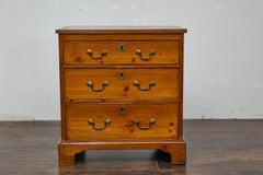 English 19th Century Pine Chest with Three Graduating Drawers and Brass Hardware