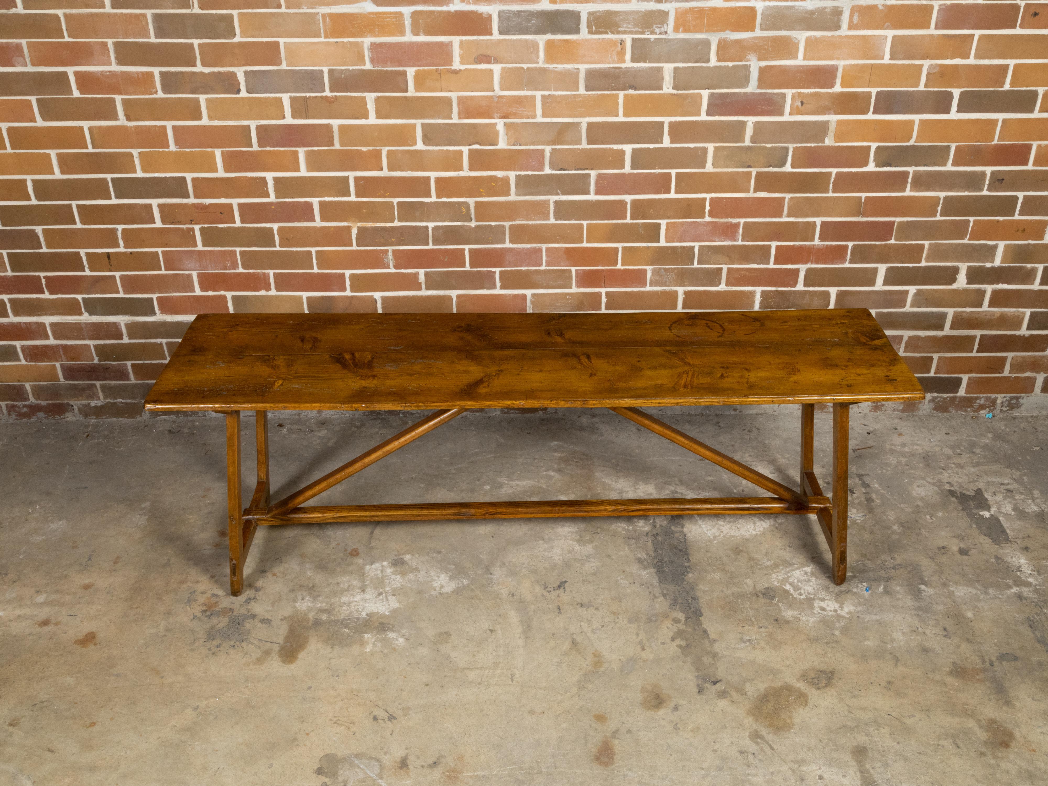 English 19th Century Pine Console Table with Rustic Top and Trestle Base In Good Condition In Atlanta, GA