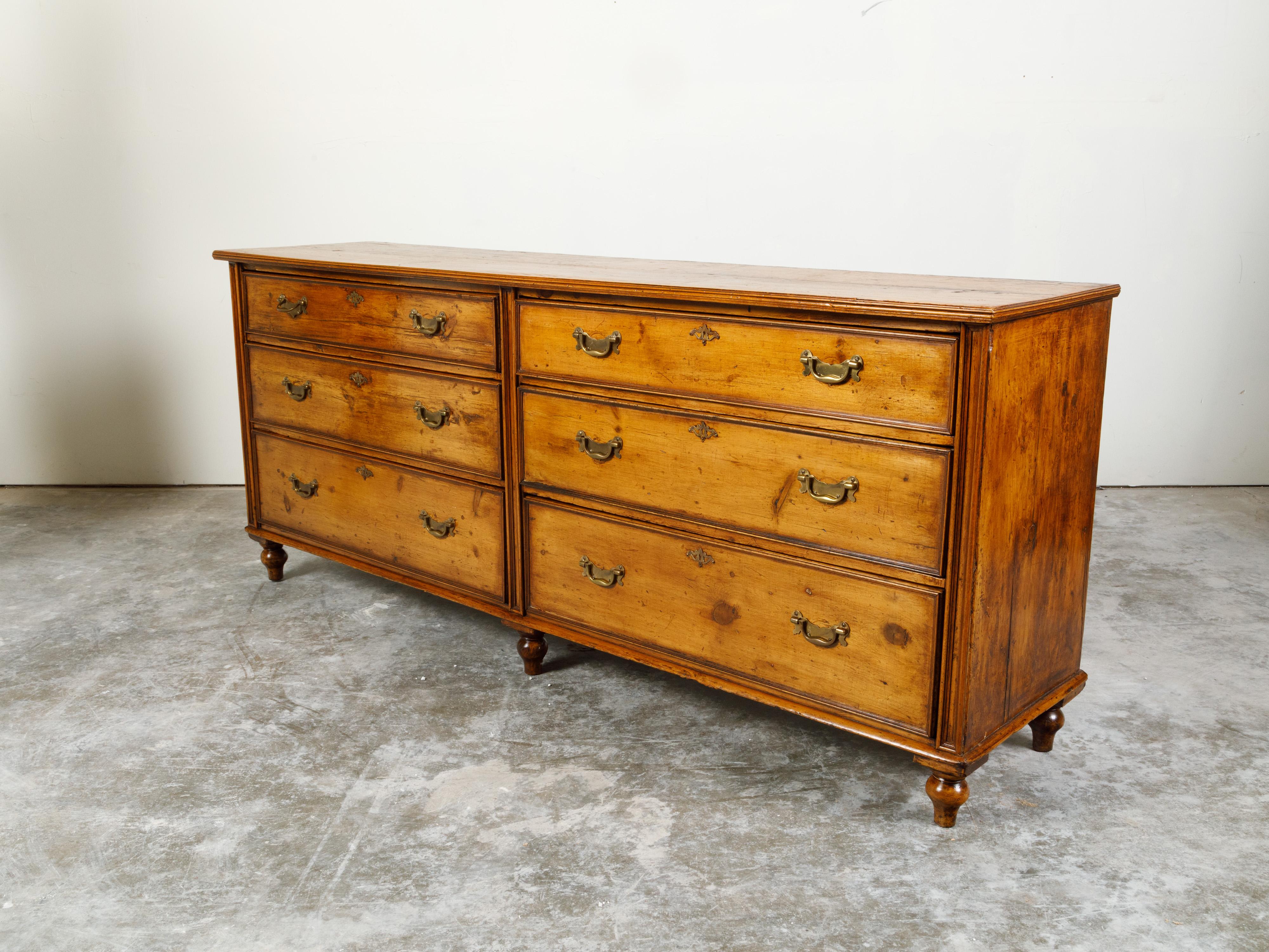 English 19th Century Pine Dresser with Six Graduated Drawers and Brass Hardware For Sale 8