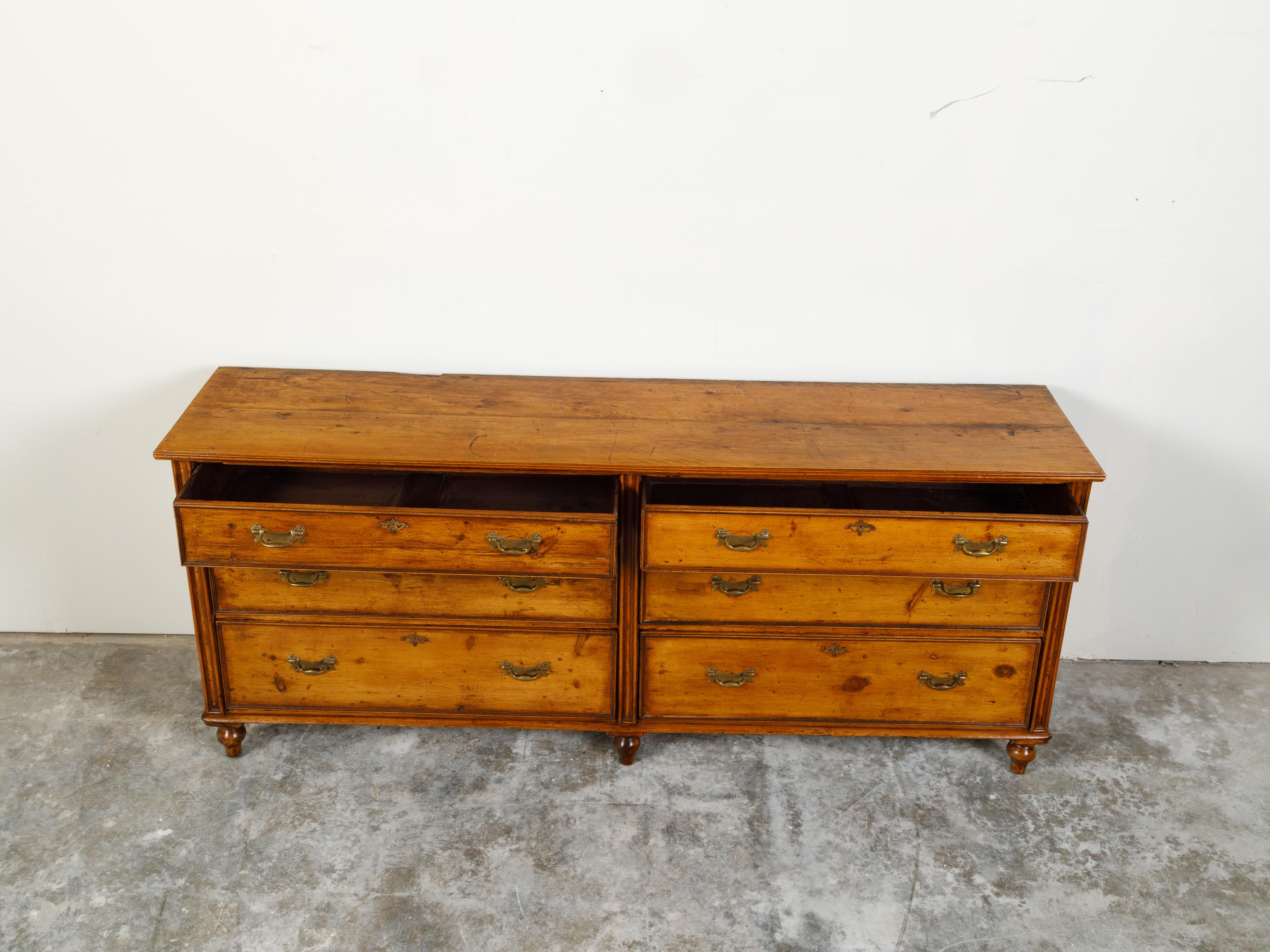English 19th Century Pine Dresser with Six Graduated Drawers and Brass Hardware For Sale 2