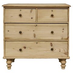 English 19th Century Pine Four-Drawer Chest with Natural Finish and Turned Feet