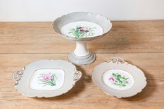 English 19th Century Porcelain Plates and Compote with Floral Décor, Sold Each