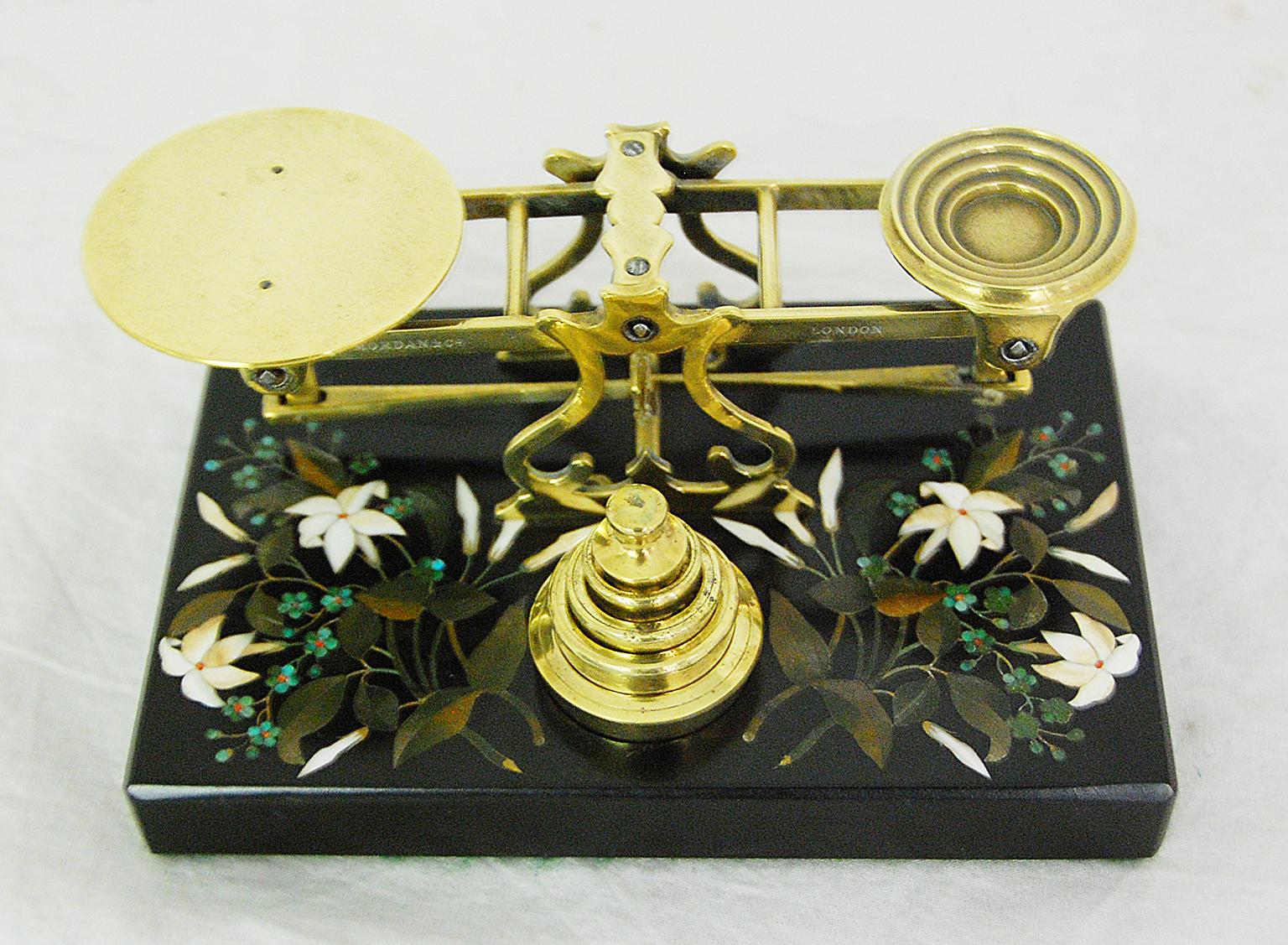 English 19th Century Postal Scale in Pietre Dure and Brass by S. Mordan, London For Sale 6