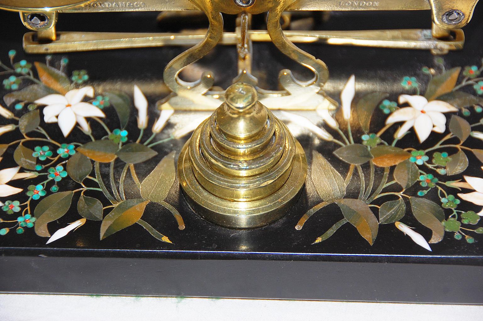 English 19th Century Postal Scale in Pietre Dure and Brass by S. Mordan, London For Sale 2