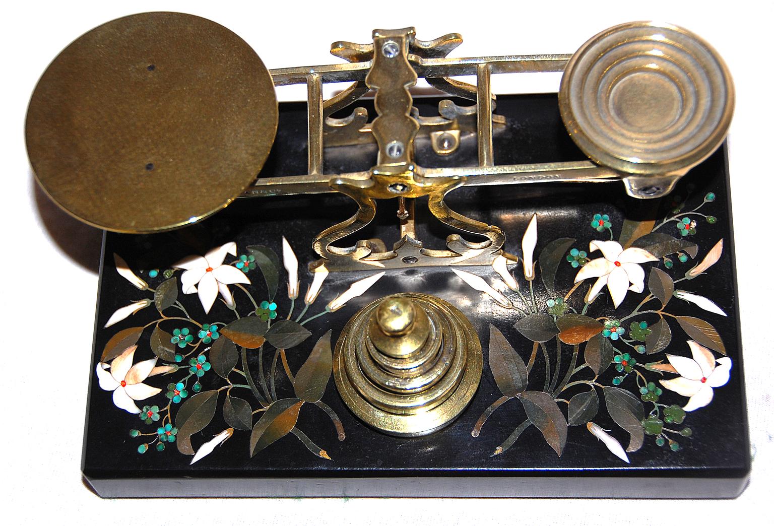 English 19th Century Postal Scale in Pietre Dure and Brass by S. Mordan, London For Sale 3