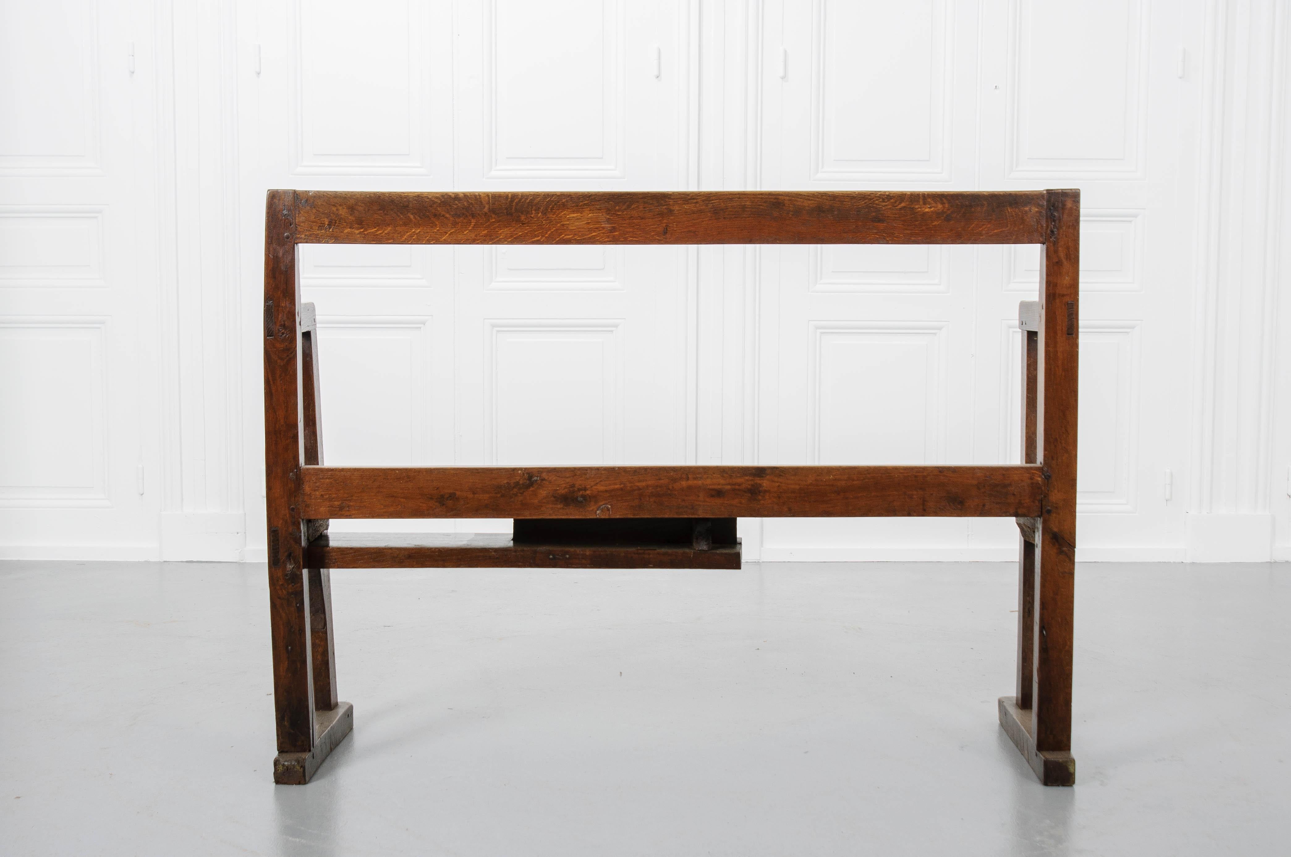 English 19th Century Primitive Bench with Sliding Side Table 1
