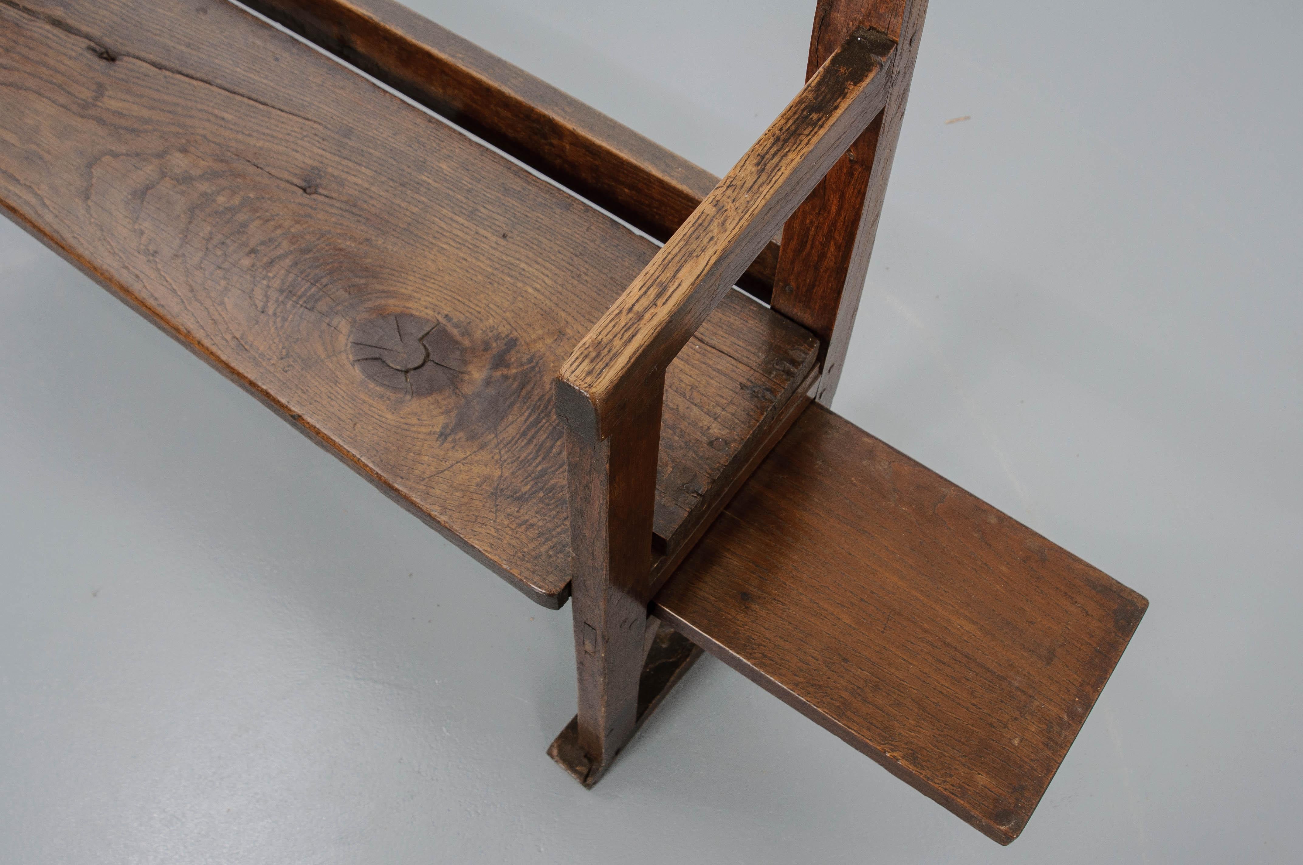 English 19th Century Primitive Bench with Sliding Side Table 2