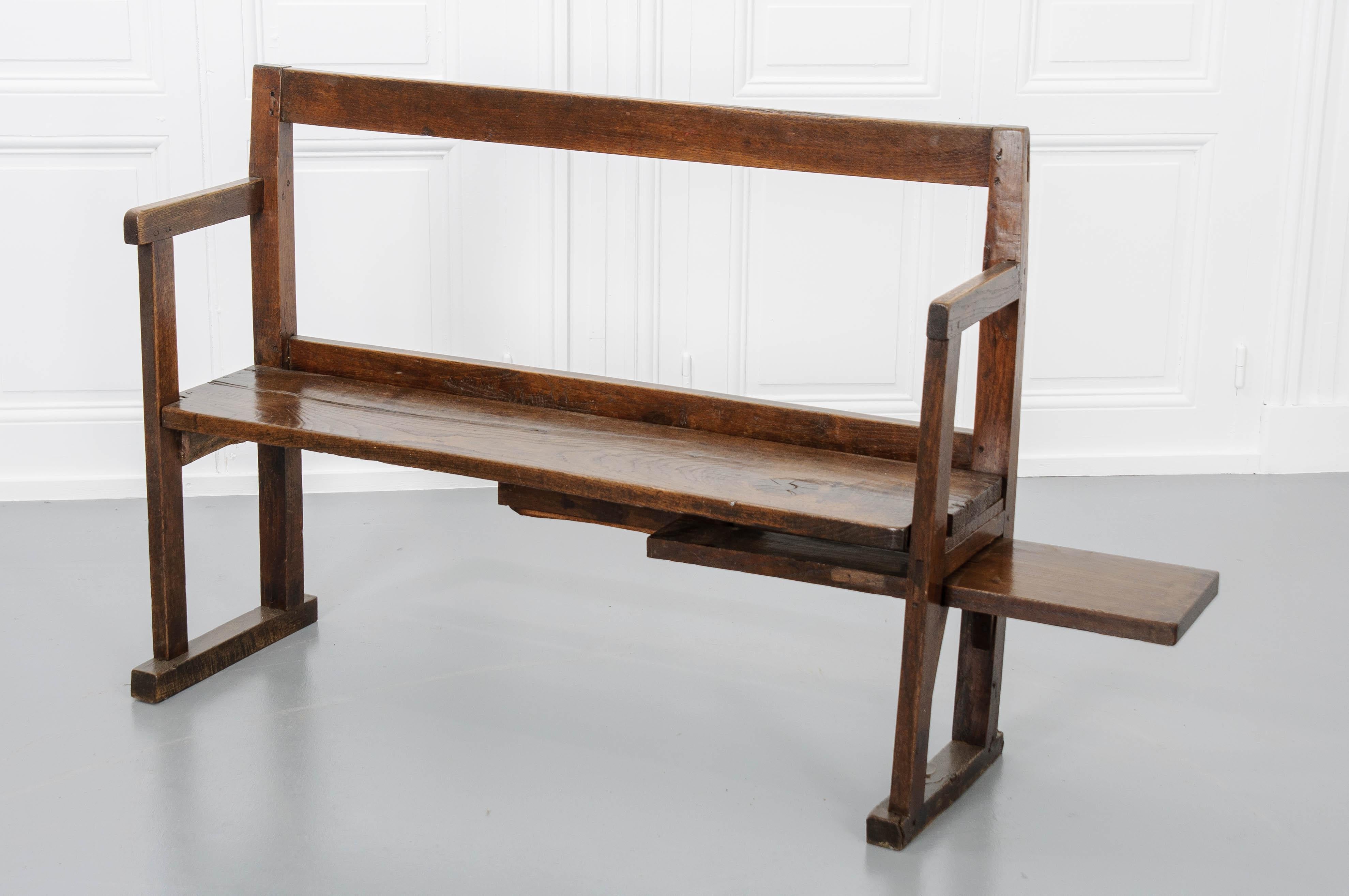 English 19th Century Primitive Bench with Sliding Side Table 3