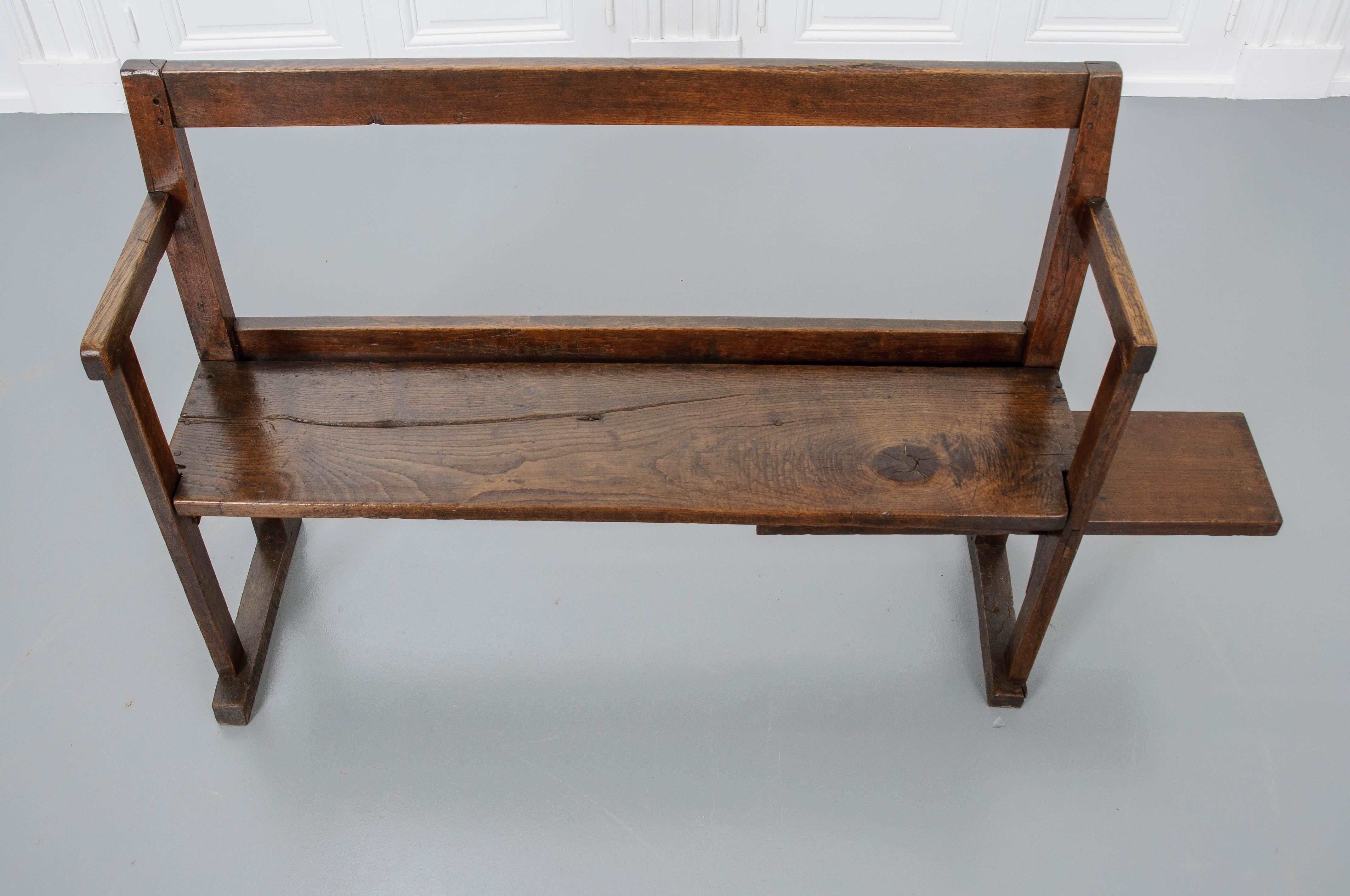 English 19th Century Primitive Bench with Sliding Side Table 4