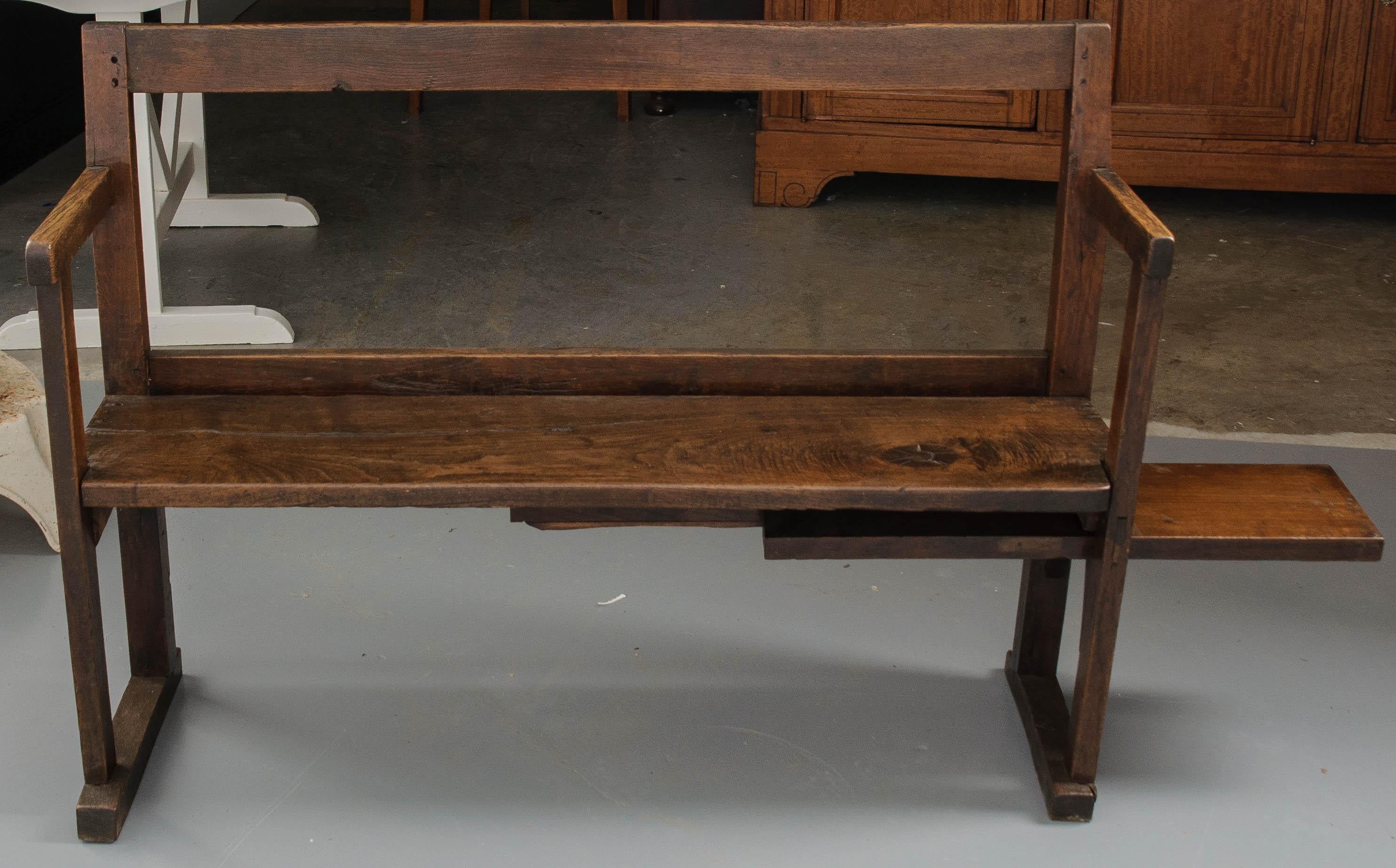 English 19th Century Primitive Bench with Sliding Side Table 5