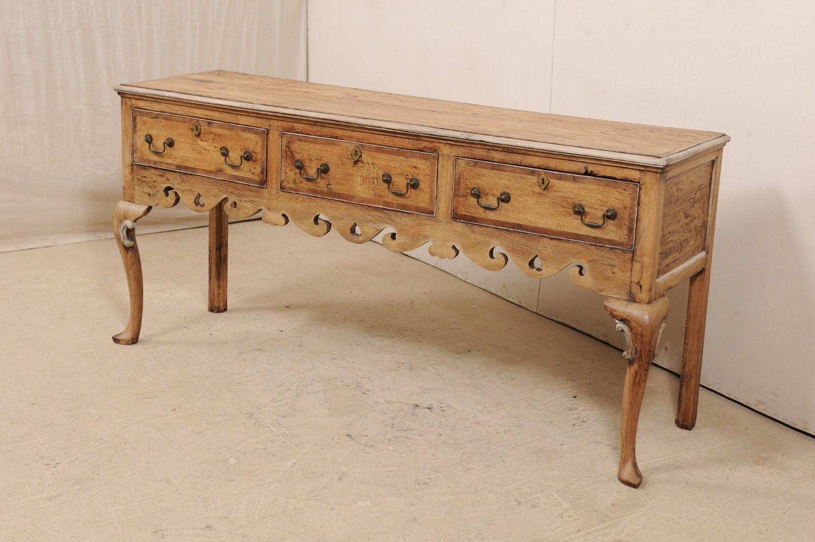 Carved English 19th Century Queen Anne Wood Console Table with Drawers