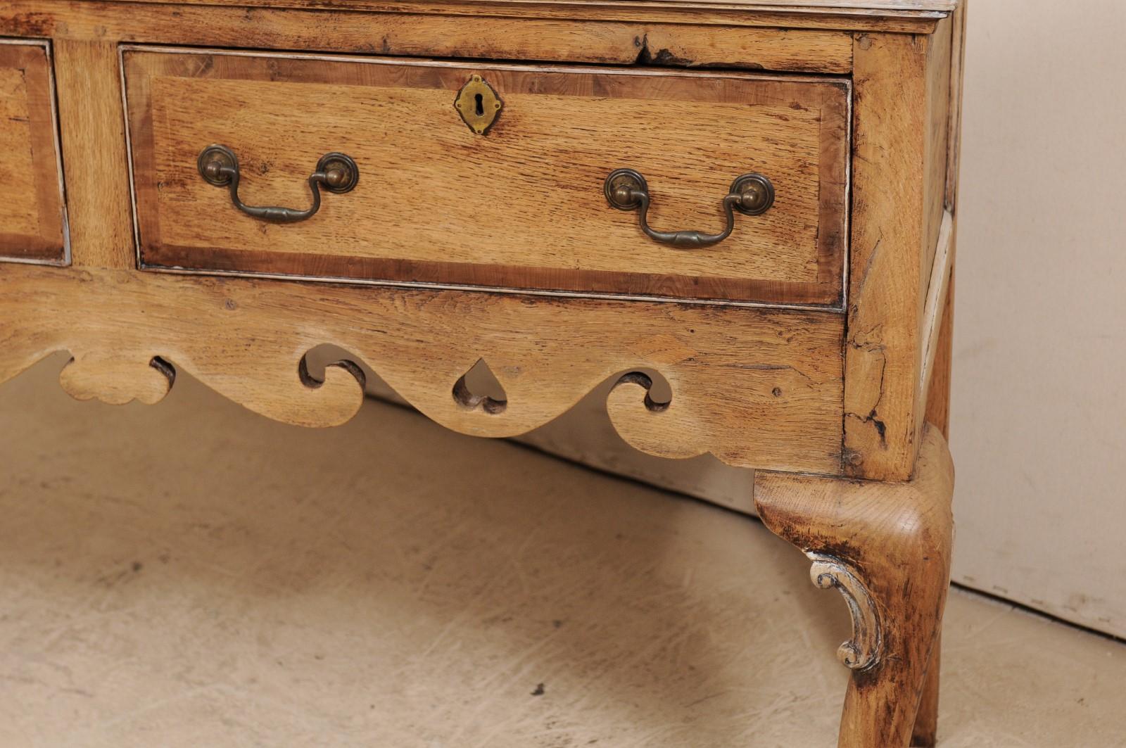 Metal English 19th Century Queen Anne Wood Console Table with Drawers