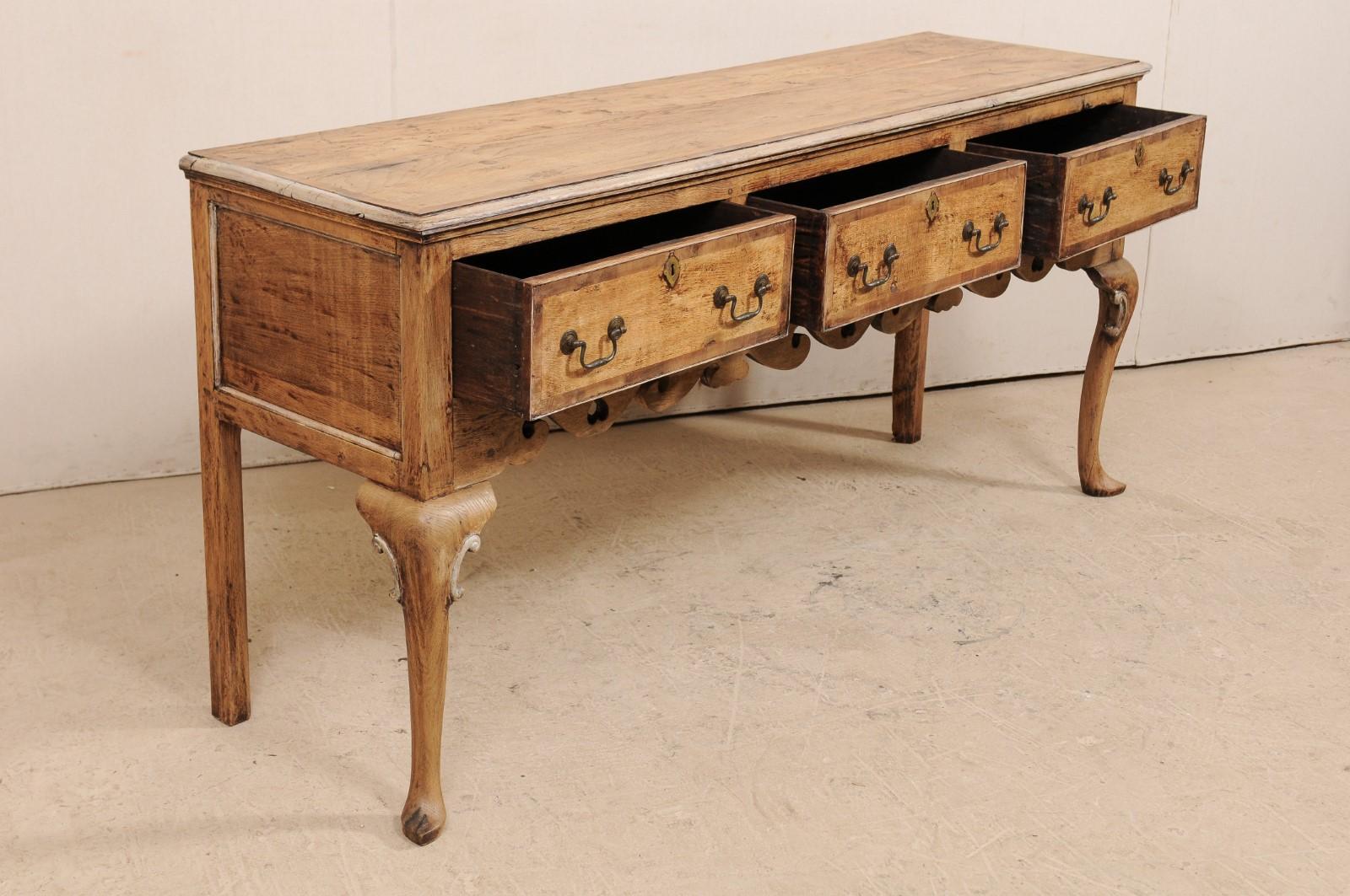 English 19th Century Queen Anne Wood Console Table with Drawers 1