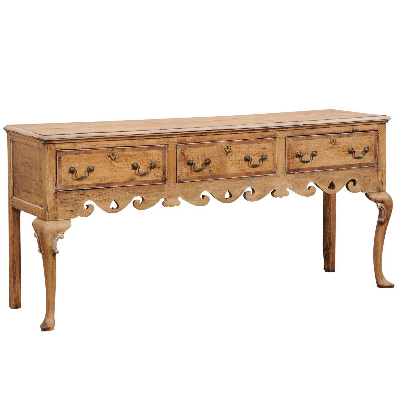 English 19th Century Queen Anne Wood Console Table with Drawers