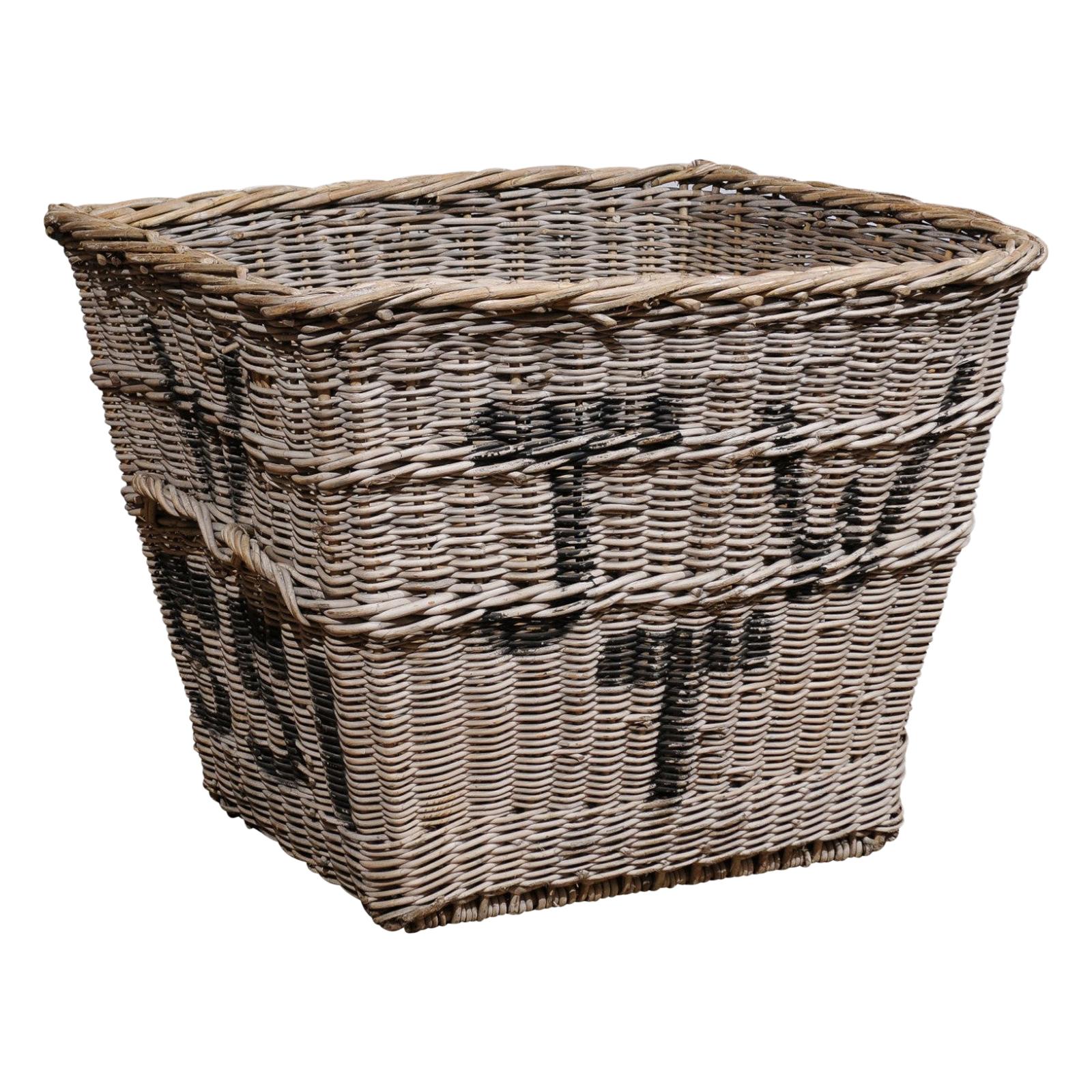 English 19th Century Reclaimed Wicker Mill Basket with Weathered Appearance