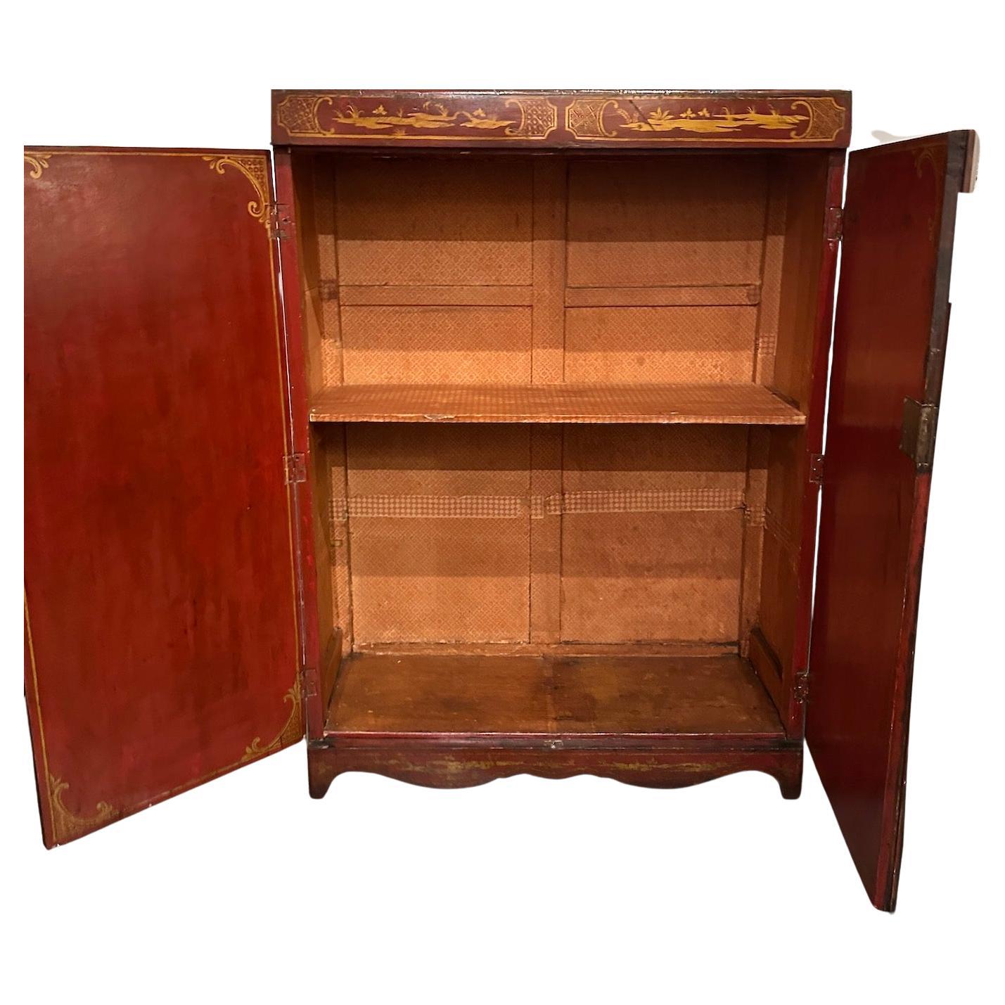 English 19th Century Red Chinoiserie Armoire In Good Condition For Sale In Los Angeles, CA